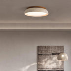 LumaStone Travertine Ceiling Light With Wooden Base And Natural Stone Texture