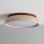 LumaStone Travertine Ceiling Light With Wooden Base And Natural Stone Texture