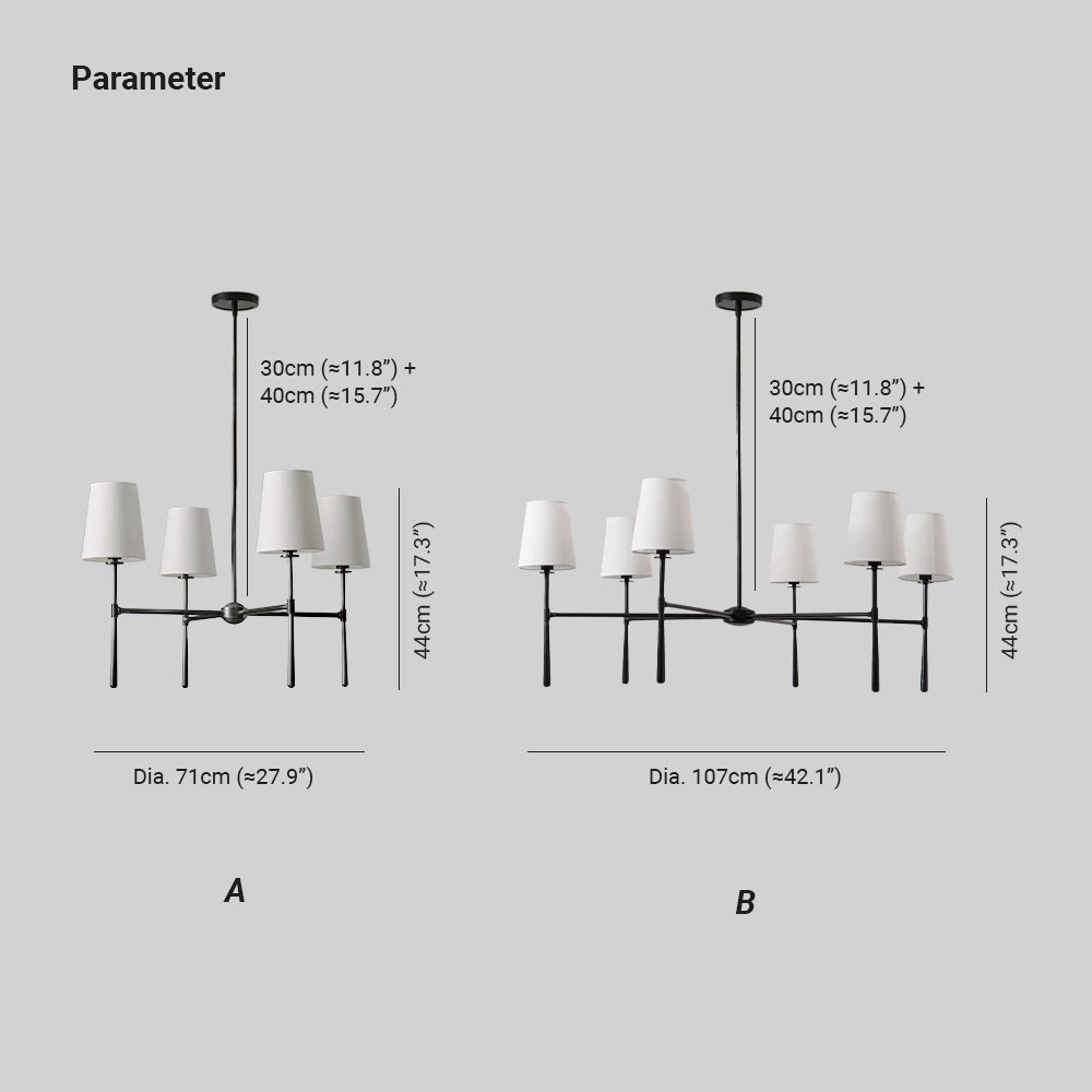 Aurelia Four to Six Light Mid Century Chandelier with Linen Shades