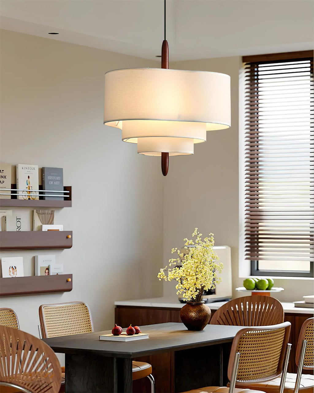 Astrae | Green Fabric Pendant Lamp With Wood Accents Dimmable