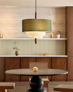 Astrae | Green Fabric Pendant Lamp With Wood Accents Dimmable