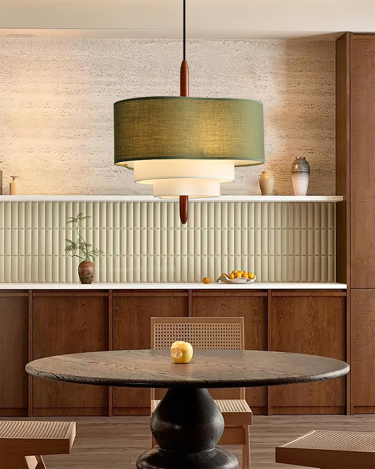 Astrae | Green Fabric Pendant Lamp With Wood Accents Dimmable