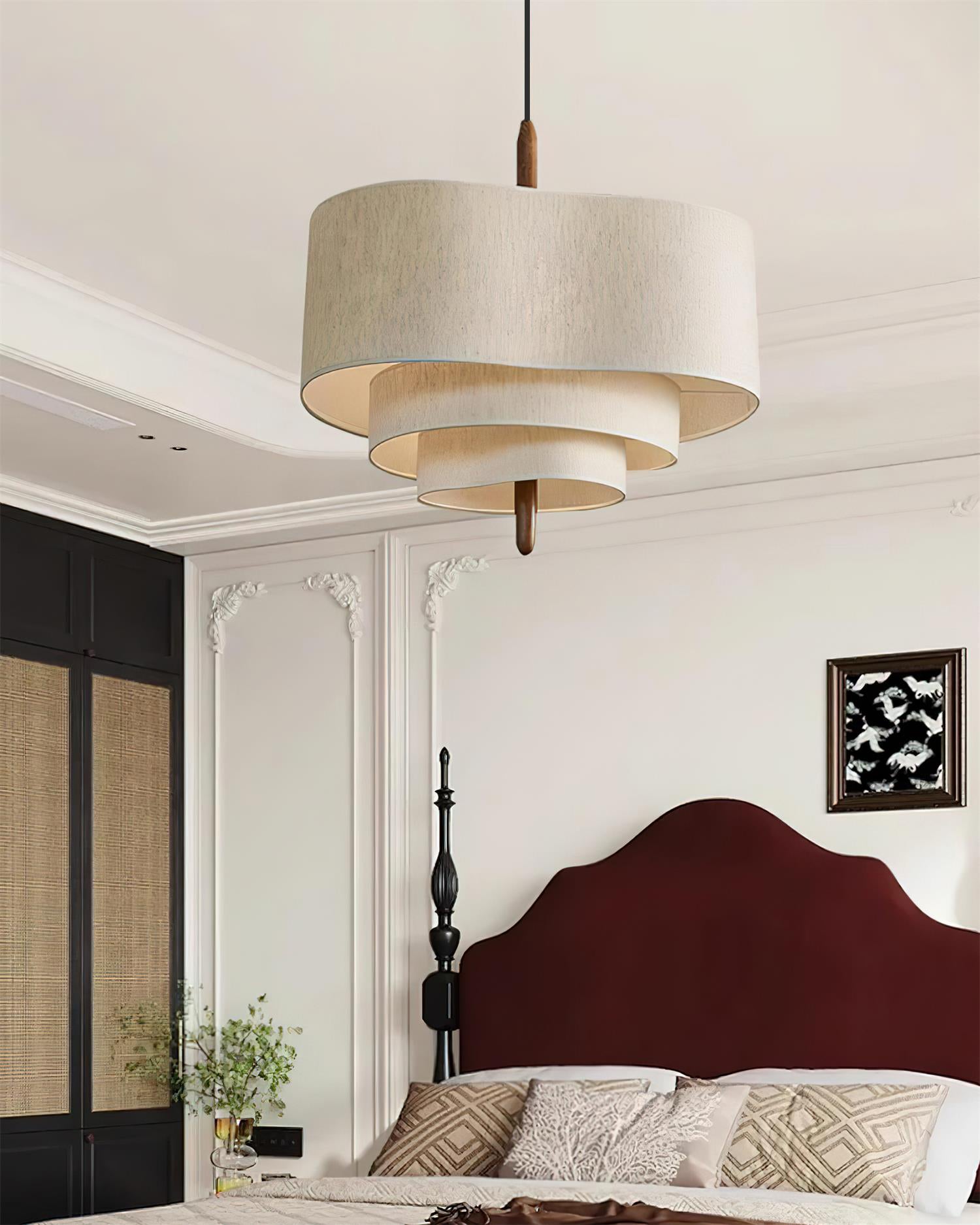 Astrae | Green Fabric Pendant Lamp With Wood Accents Dimmable