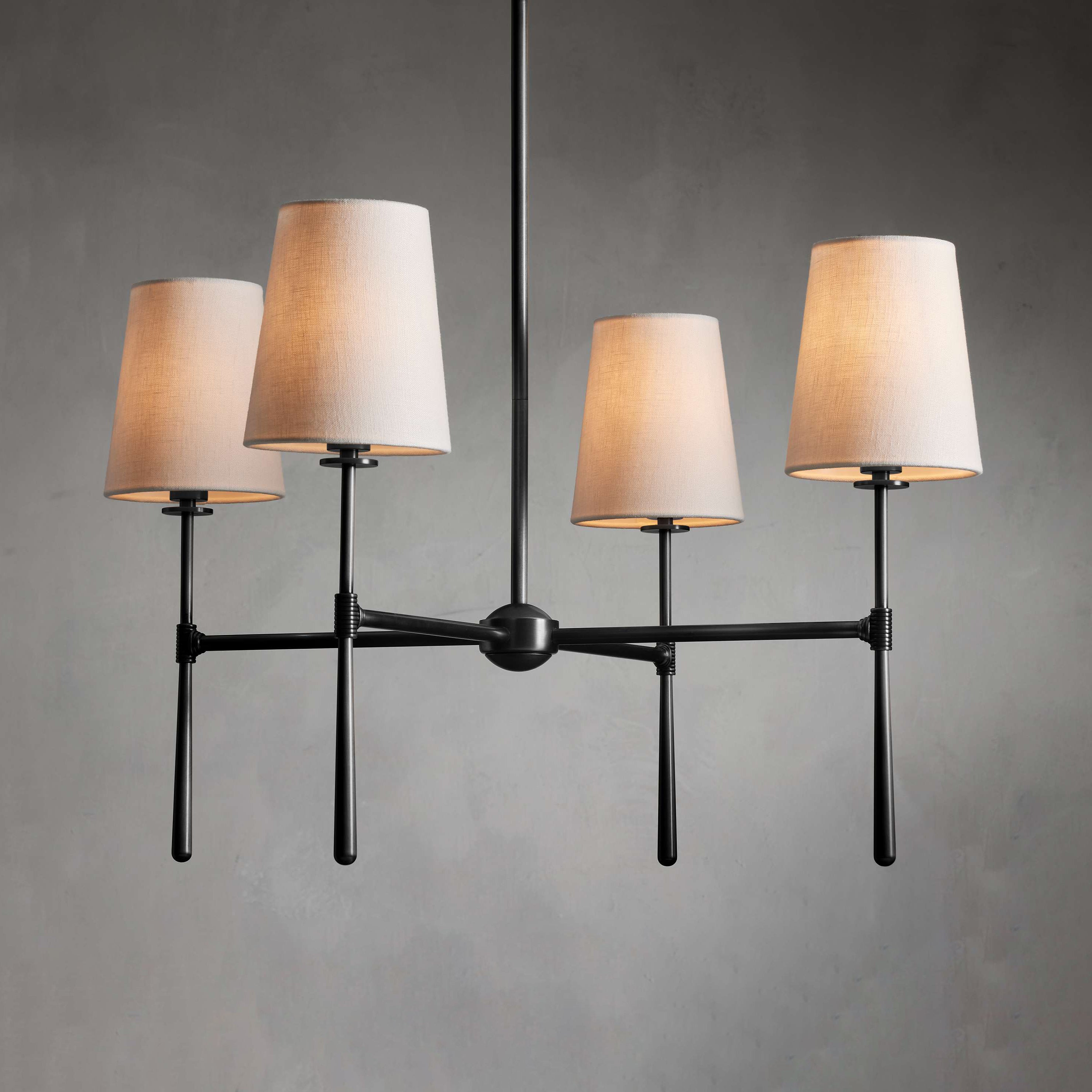 Aurelia Four to Six Light Mid Century Chandelier with Linen Shades