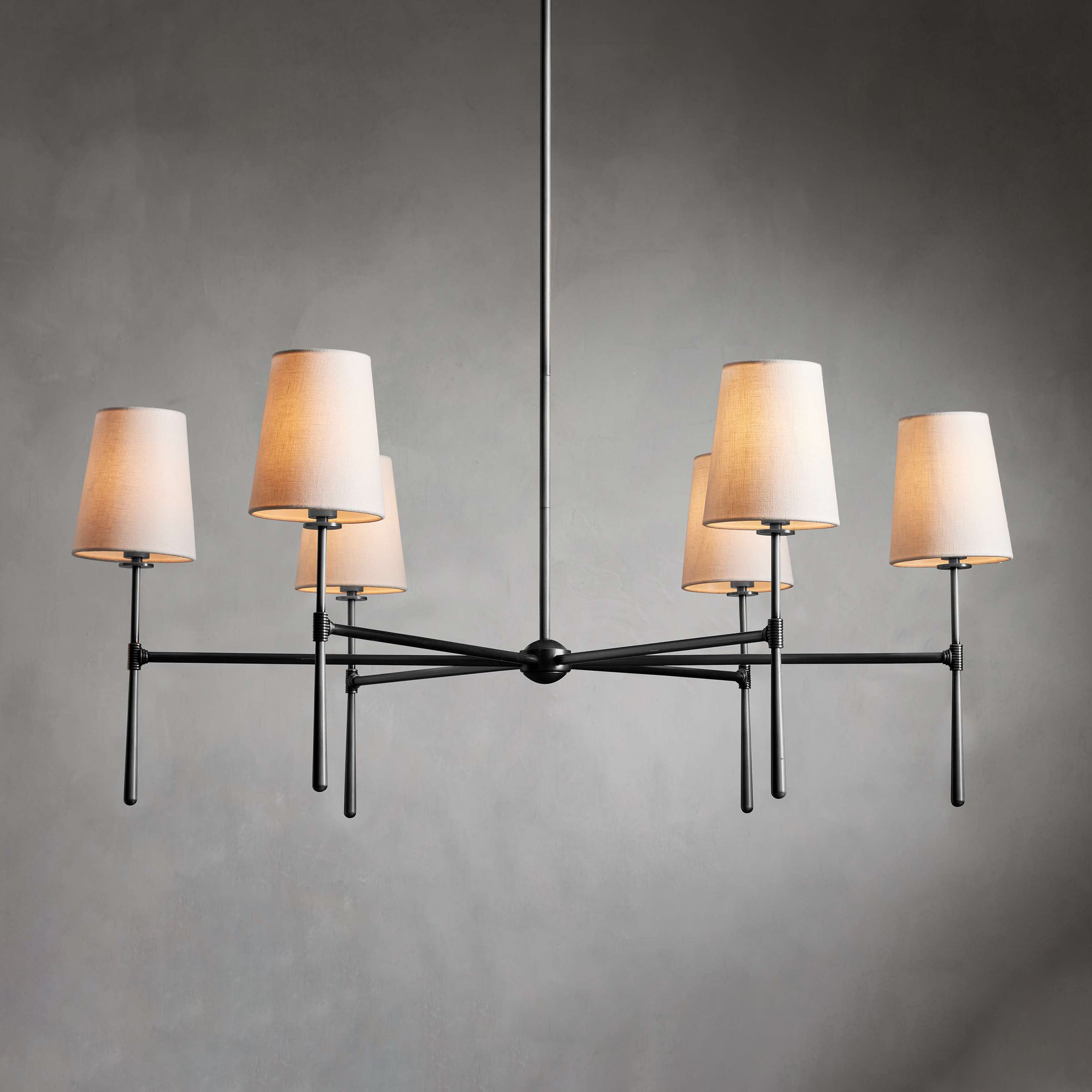 Aurelia Four to Six Light Mid Century Chandelier with Linen Shades