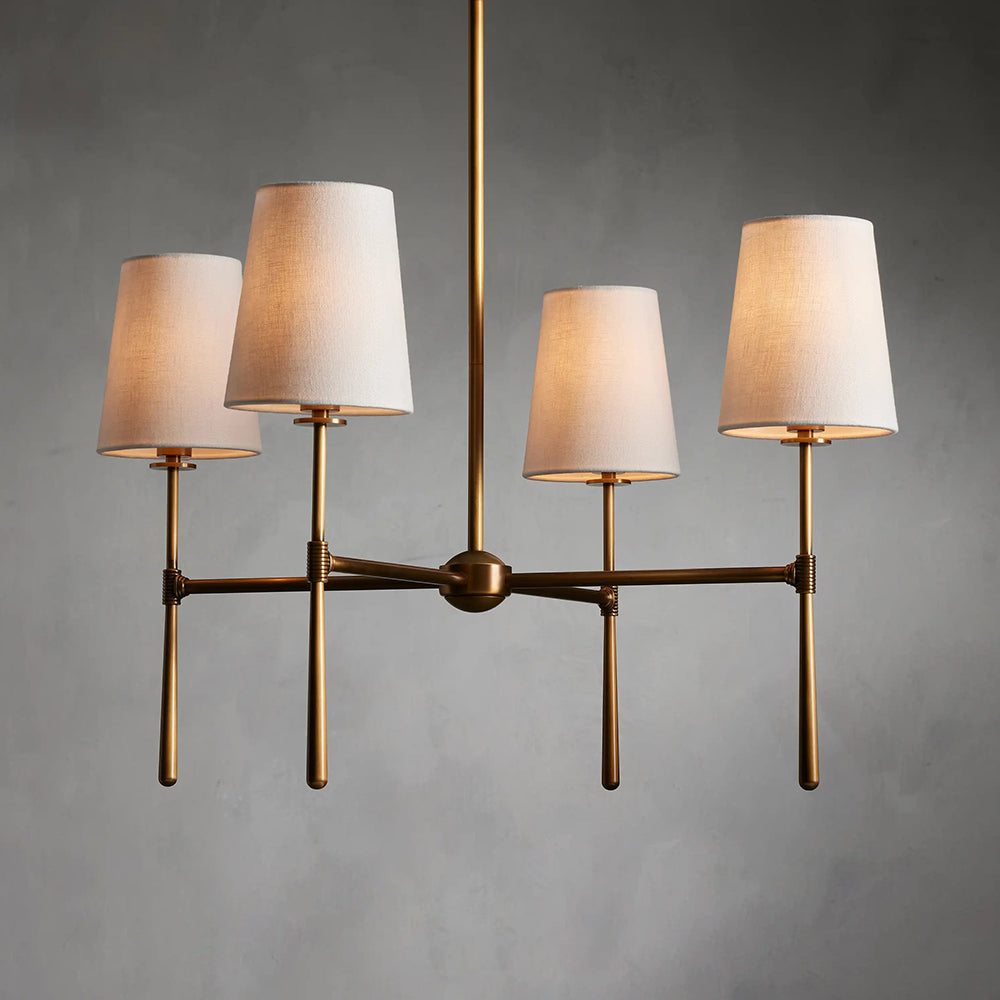 Aurelia Four to Six Light Mid Century Chandelier with Linen Shades