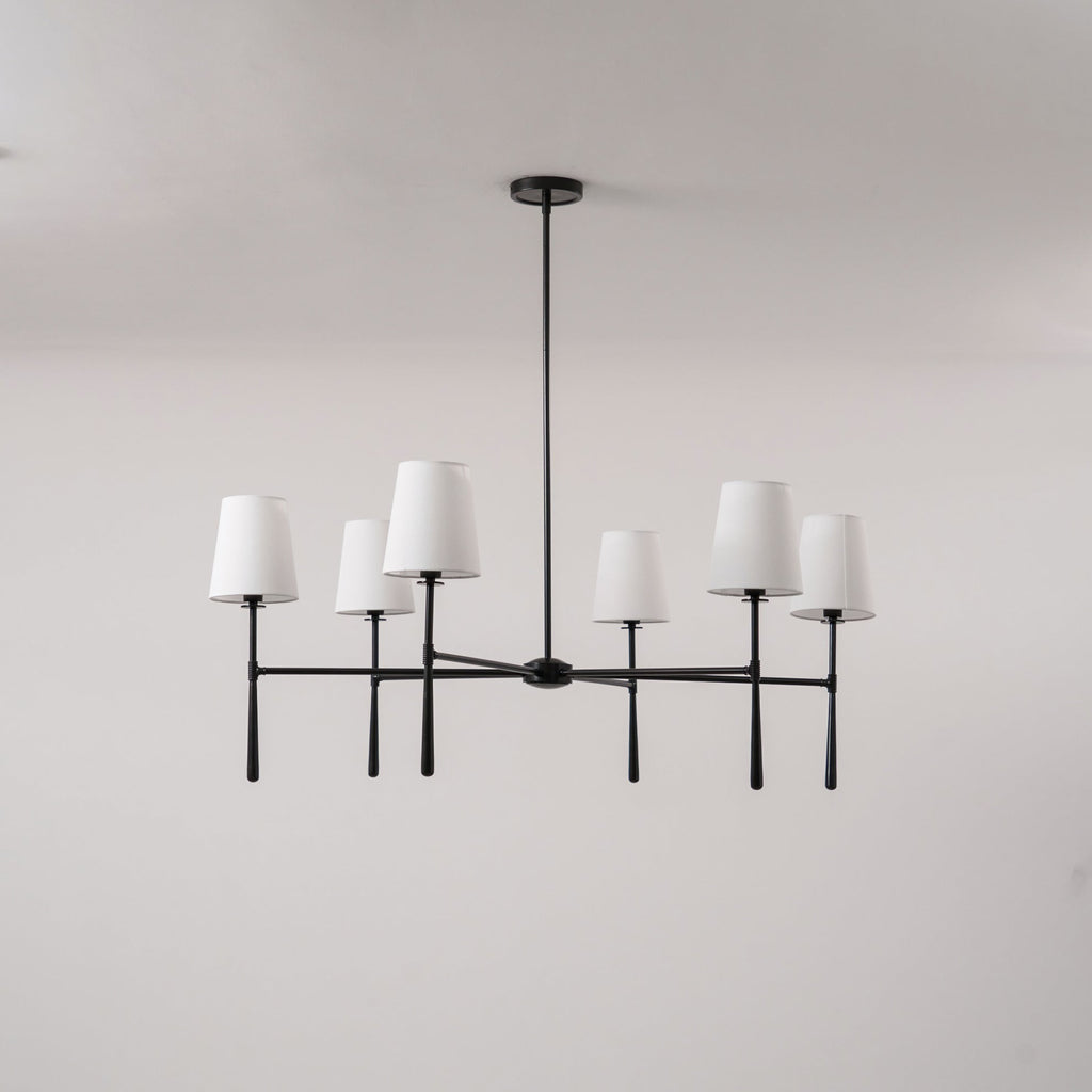 Aurelia Four to Six Light Mid Century Chandelier with Linen Shades