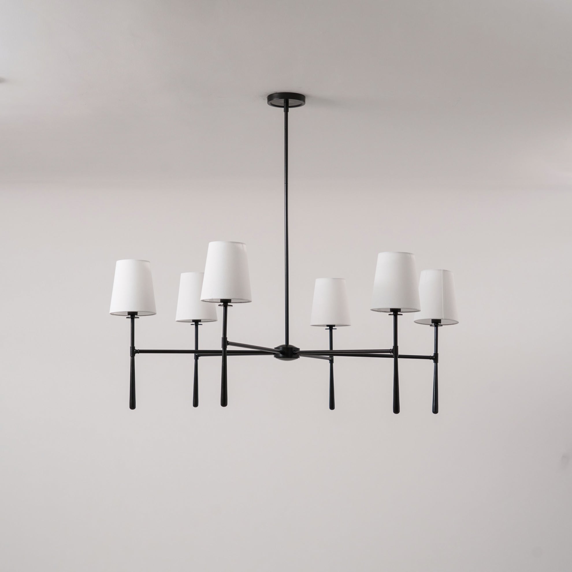 Aurelia Four to Six Light Mid Century Chandelier with Linen Shades