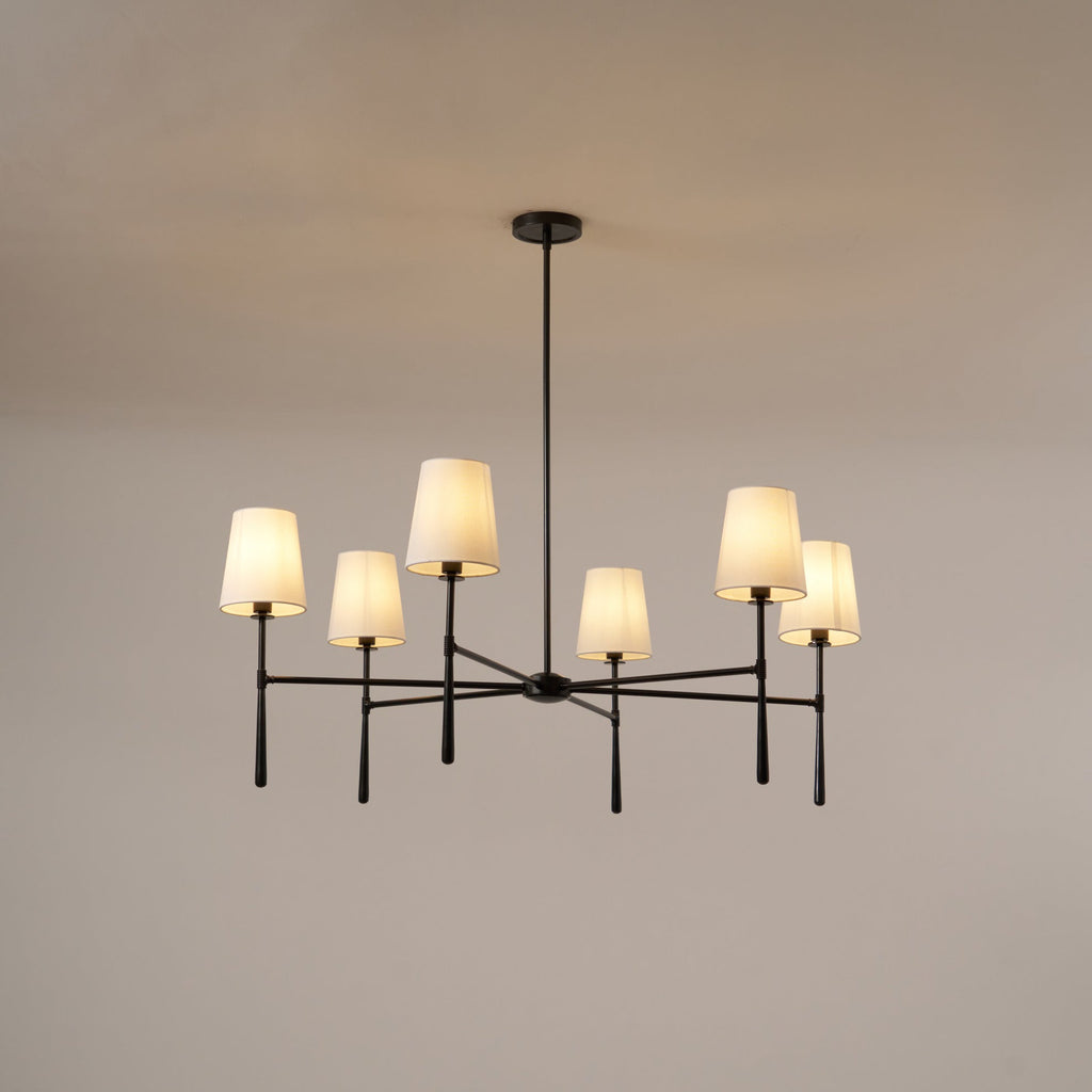 Aurelia Four to Six Light Mid Century Chandelier with Linen Shades