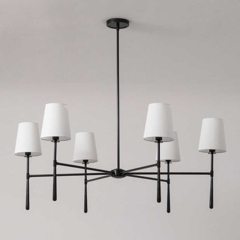 Aurelia Four to Six Light Mid Century Chandelier with Linen Shades