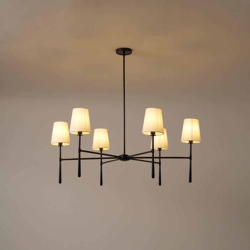 Aurelia Four to Six Light Mid Century Chandelier with Linen Shades