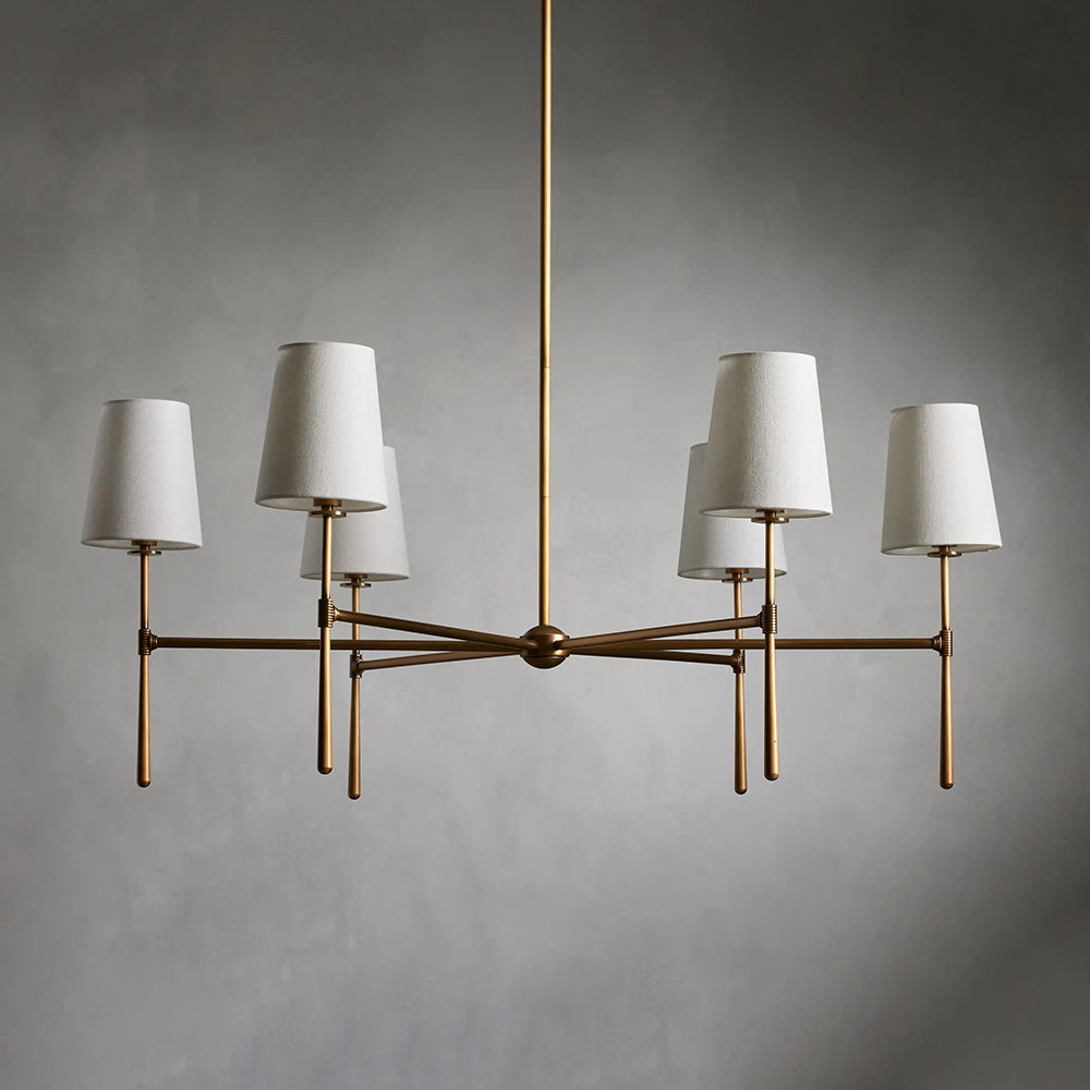Aurelia Four to Six Light Mid Century Chandelier with Linen Shades