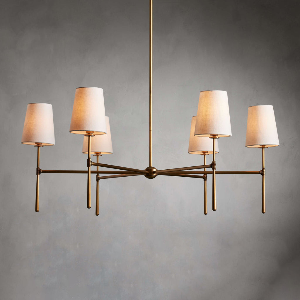 Aurelia Four to Six Light Mid Century Chandelier with Linen Shades