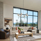 Aurelia Four to Six Light Mid Century Chandelier with Linen Shades