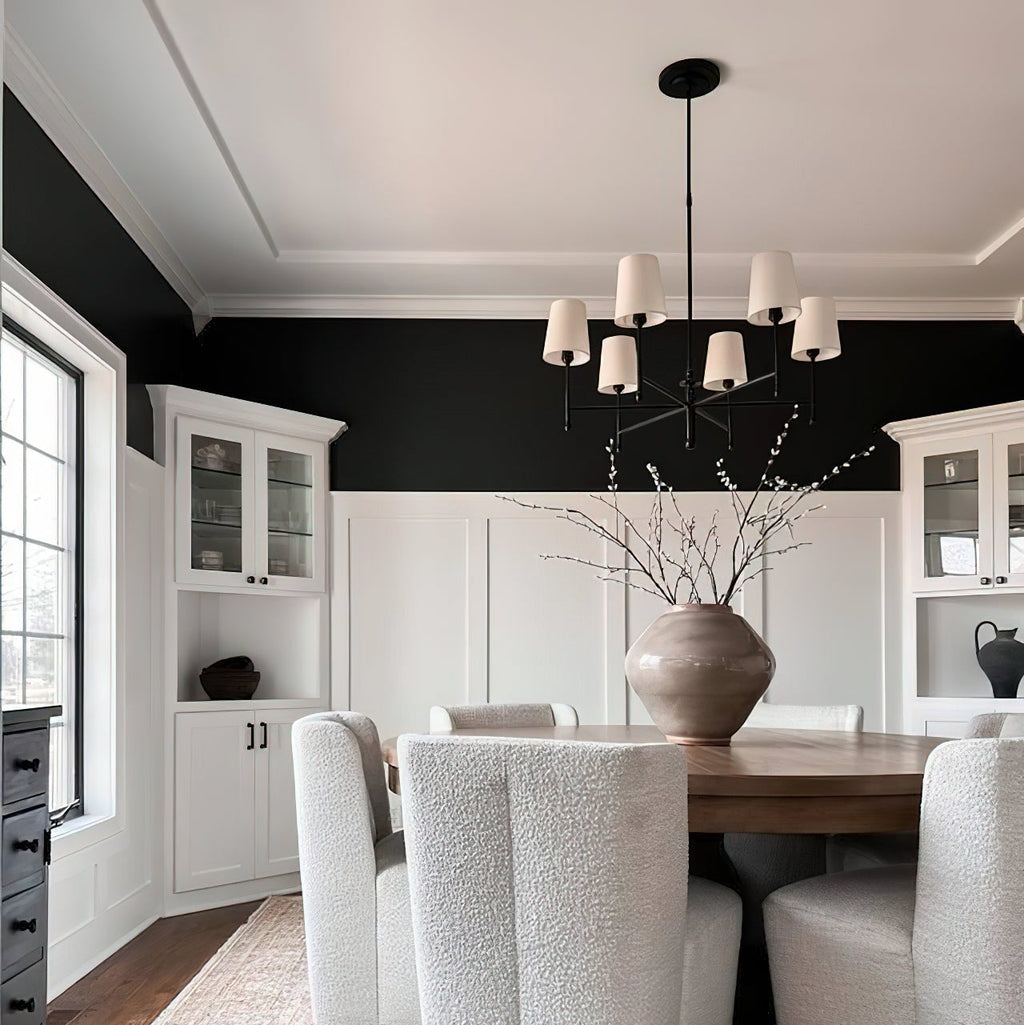 Aurelia Four to Six Light Mid Century Chandelier with Linen Shades