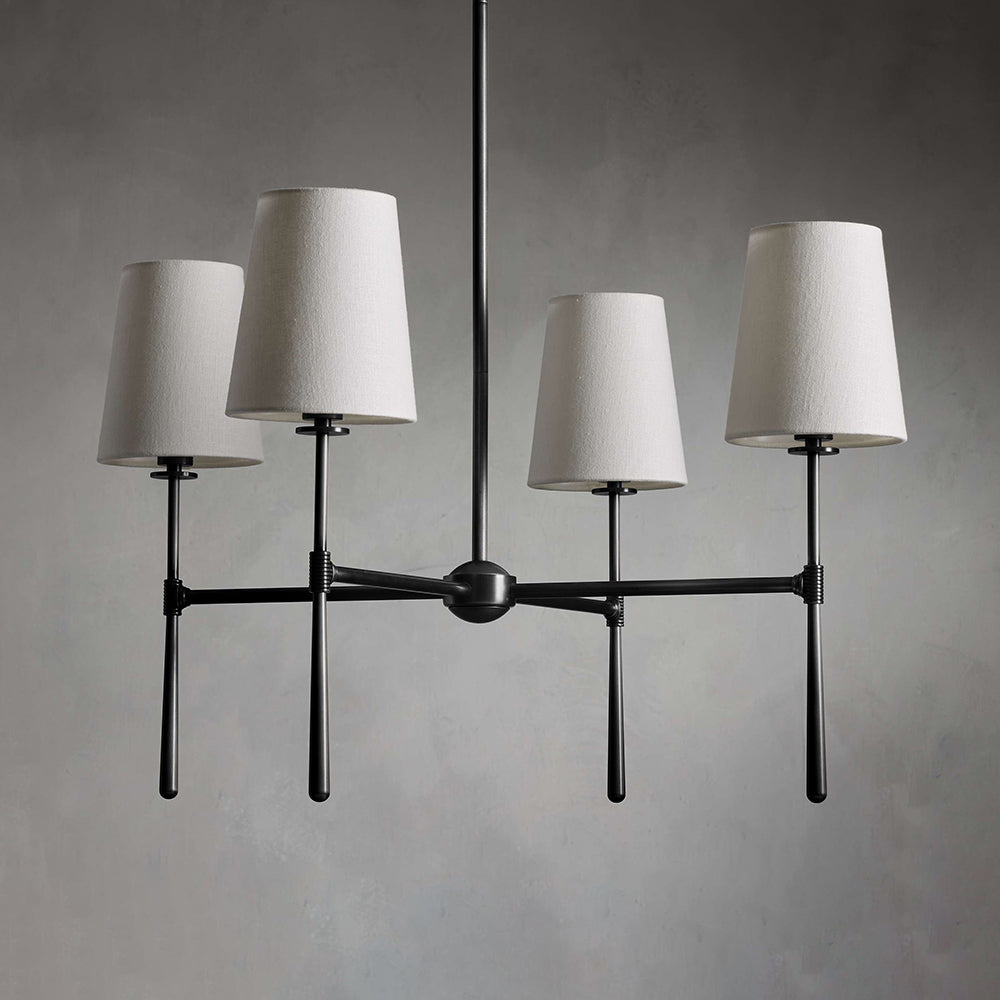 Aurelia Four to Six Light Mid Century Chandelier with Linen Shades