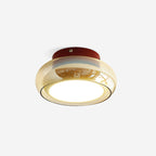 Aurelia Cognac Glass Flush Mount Ceiling Light With Cherry Red Band