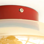 Aurelia Cognac Glass Flush Mount Ceiling Light With Cherry Red Band