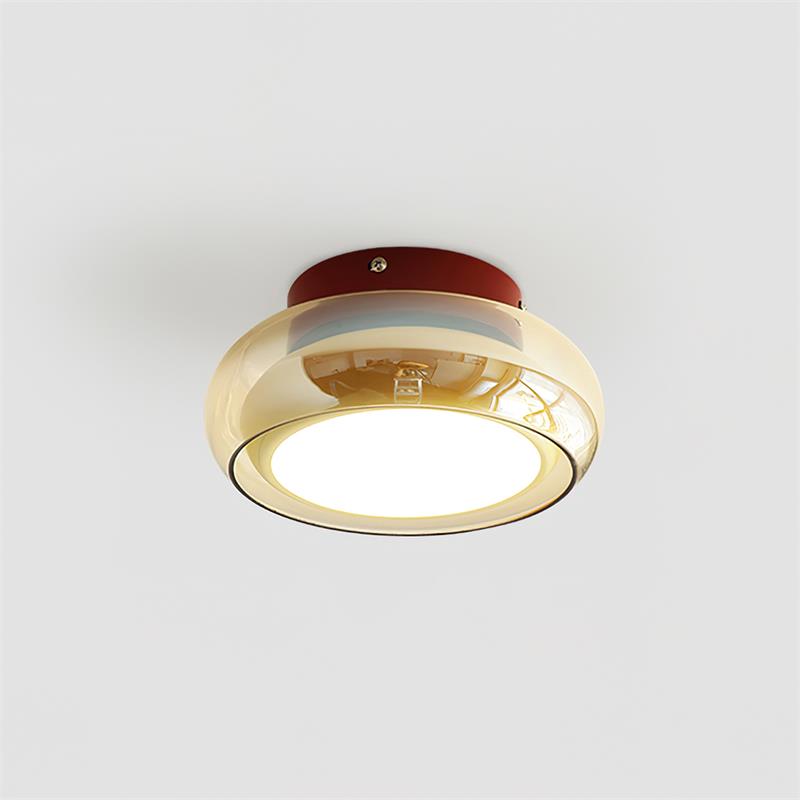 Aurelia Cognac Glass Flush Mount Ceiling Light With Cherry Red Band