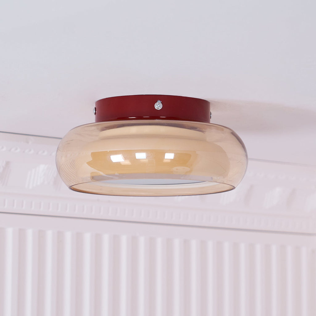 Aurelia Cognac Glass Flush Mount Ceiling Light With Cherry Red Band