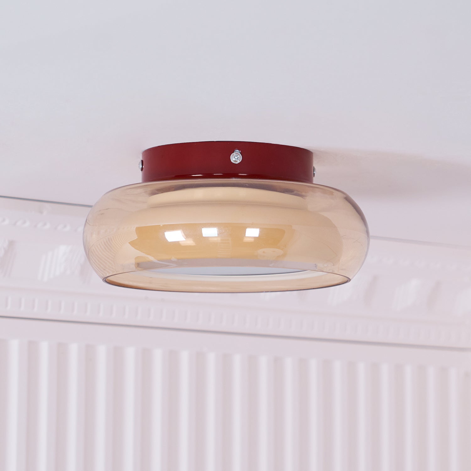 Aurelia Cognac Glass Flush Mount Ceiling Light With Cherry Red Band