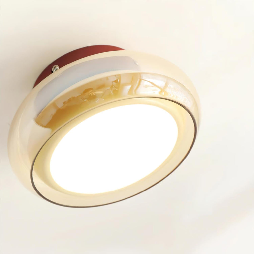 Aurelia Cognac Glass Flush Mount Ceiling Light With Cherry Red Band