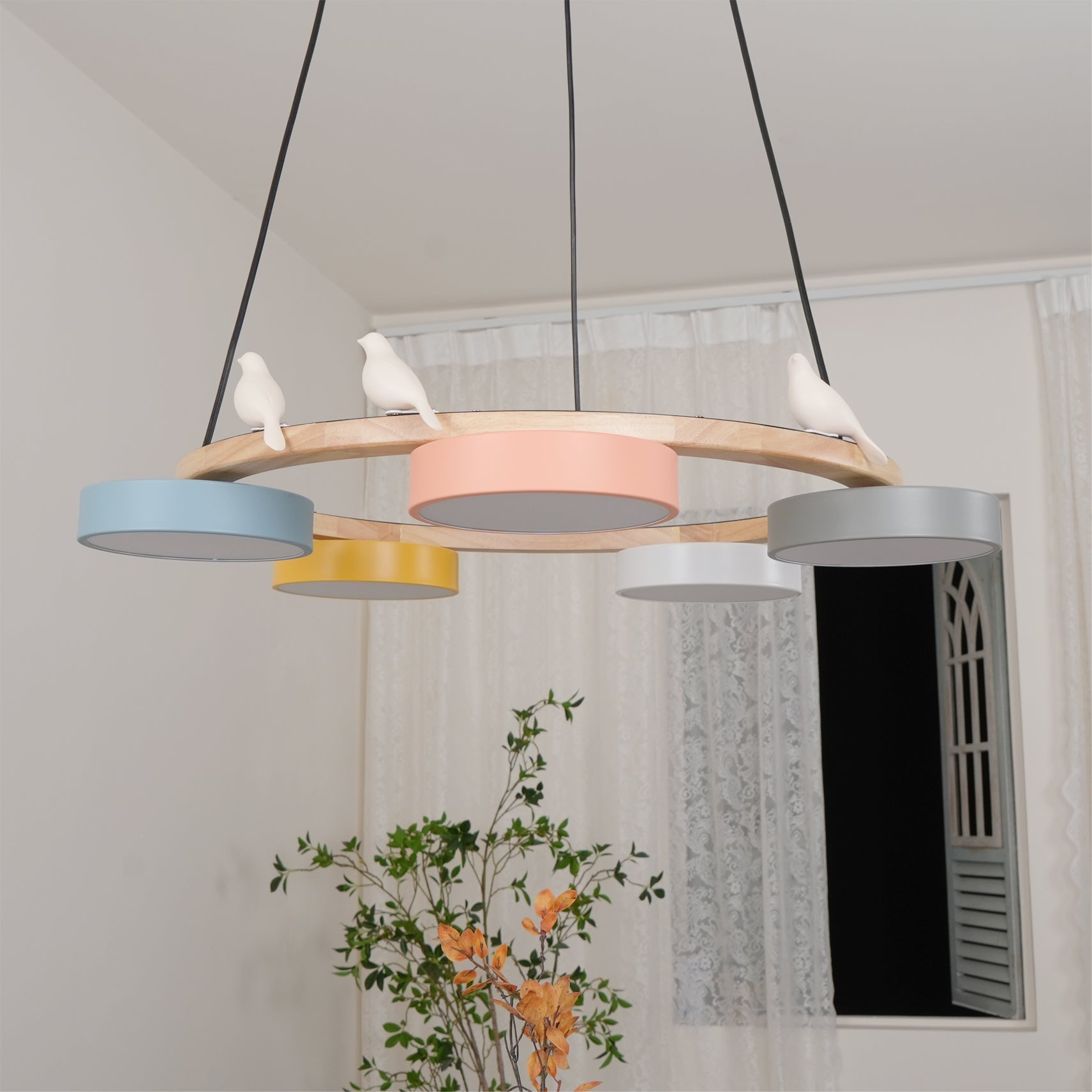Aviara Orb Round Chandelier With Bird Design In Metal Wood Resin And Acrylic