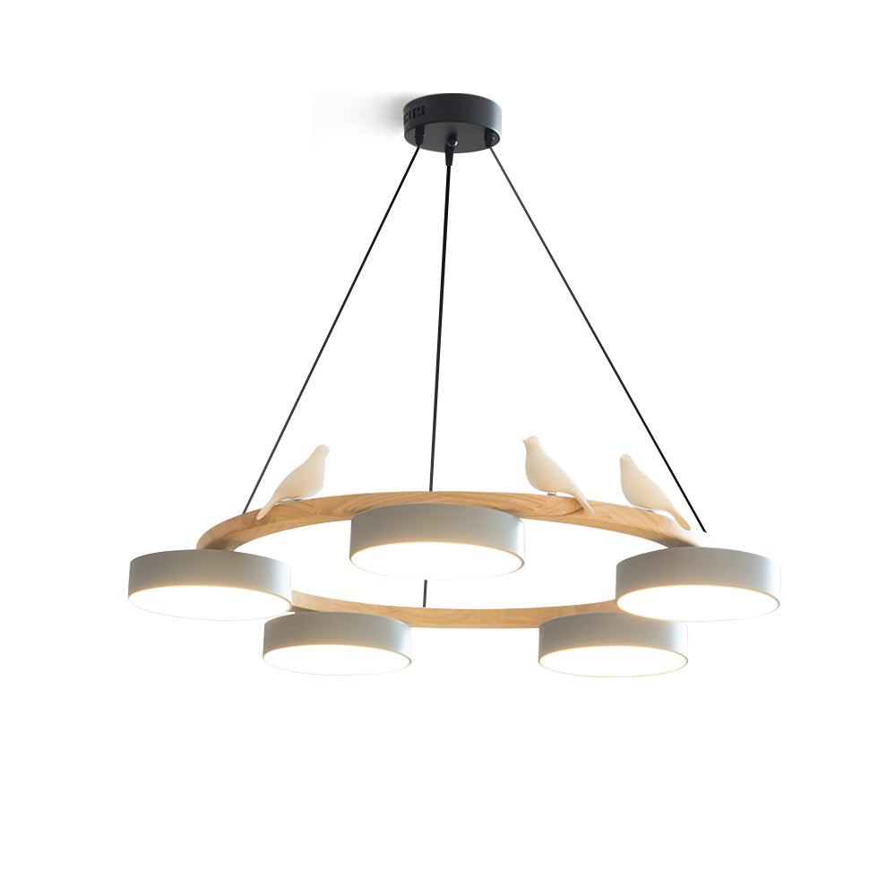 Aviara Orb Round Chandelier With Bird Design In Metal Wood Resin And Acrylic