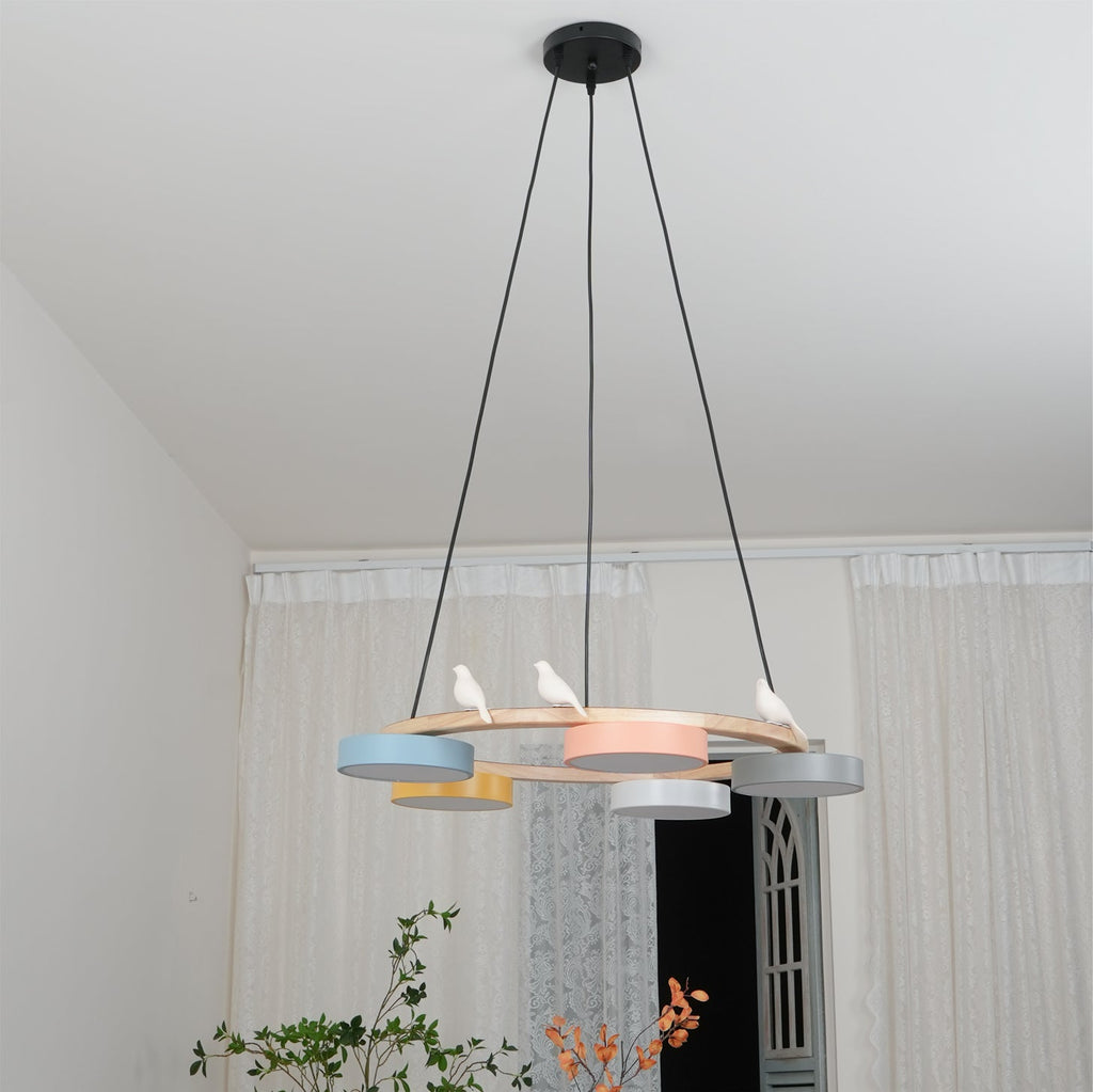 Aviara Orb Round Chandelier With Bird Design In Metal Wood Resin And Acrylic