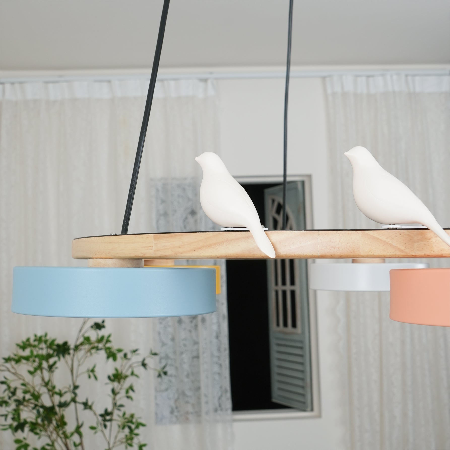 Aviara Orb Round Chandelier With Bird Design In Metal Wood Resin And Acrylic