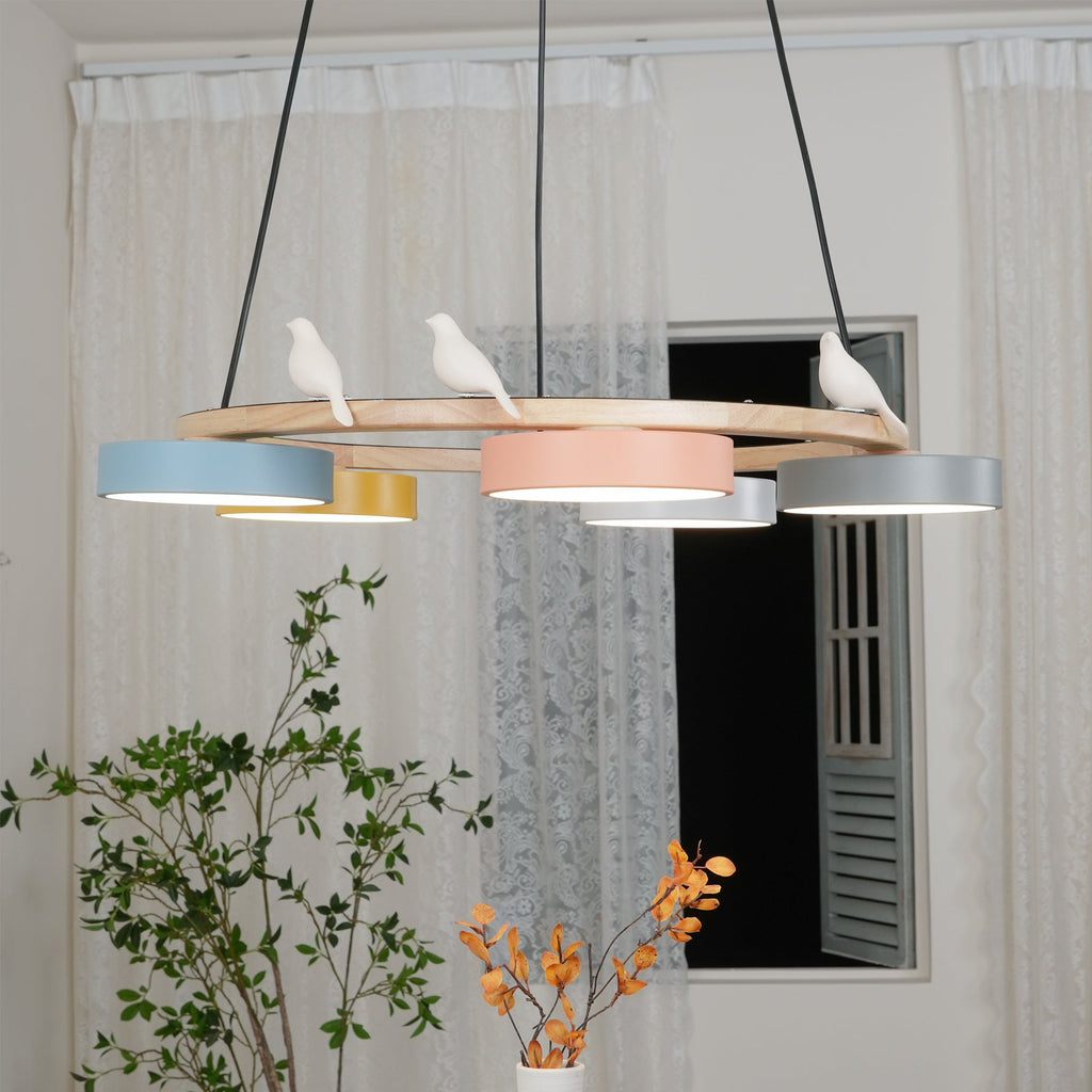 Aviara Orb Round Chandelier With Bird Design In Metal Wood Resin And Acrylic