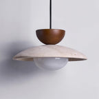 Nymera Travertine Pendant Light With Wood Accents For Dining Rooms And Entryways