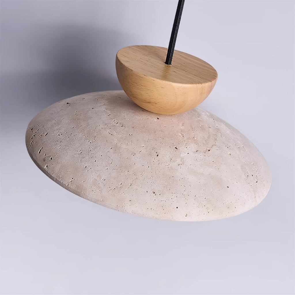 Nymera Travertine Pendant Light With Wood Accents For Dining Rooms And Entryways