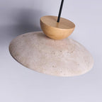 Nymera Travertine Pendant Light With Wood Accents For Dining Rooms And Entryways