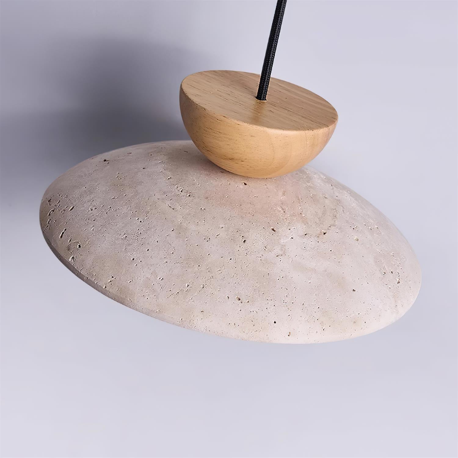 Nymera Travertine Pendant Light With Wood Accents For Dining Rooms And Entryways