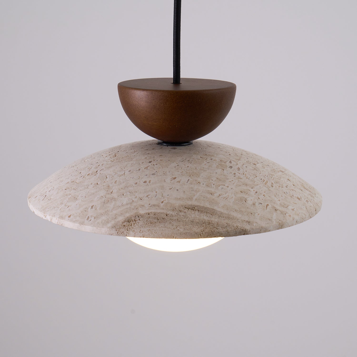 Nymera Travertine Pendant Light With Wood Accents For Dining Rooms And Entryways