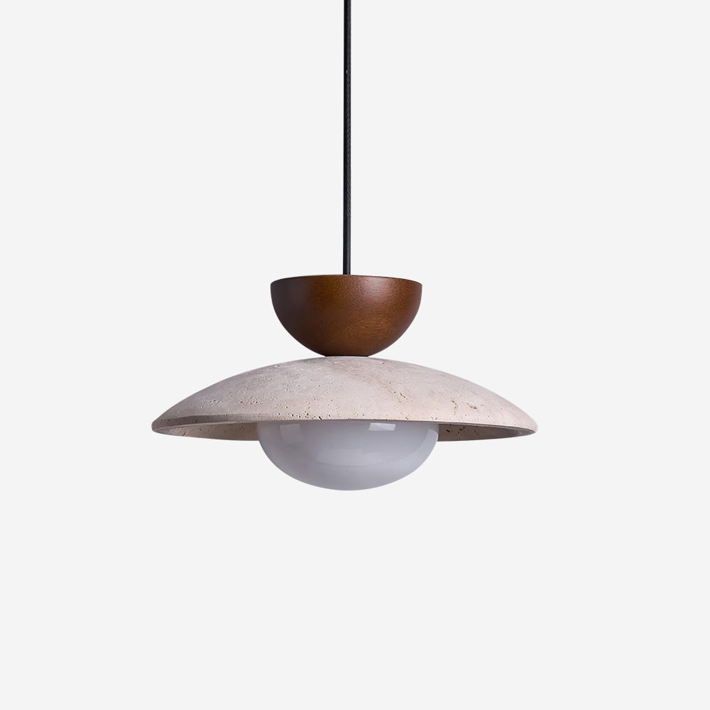 Nymera Travertine Pendant Light With Wood Accents For Dining Rooms And Entryways