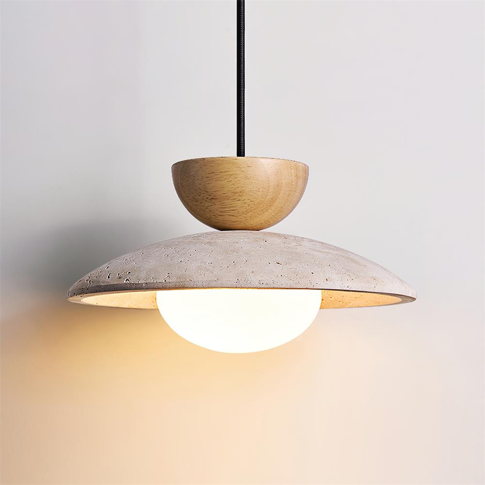Nymera Travertine Pendant Light With Wood Accents For Dining Rooms And Entryways