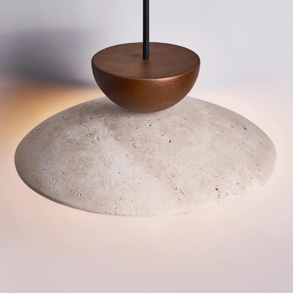 Nymera Travertine Pendant Light With Wood Accents For Dining Rooms And Entryways