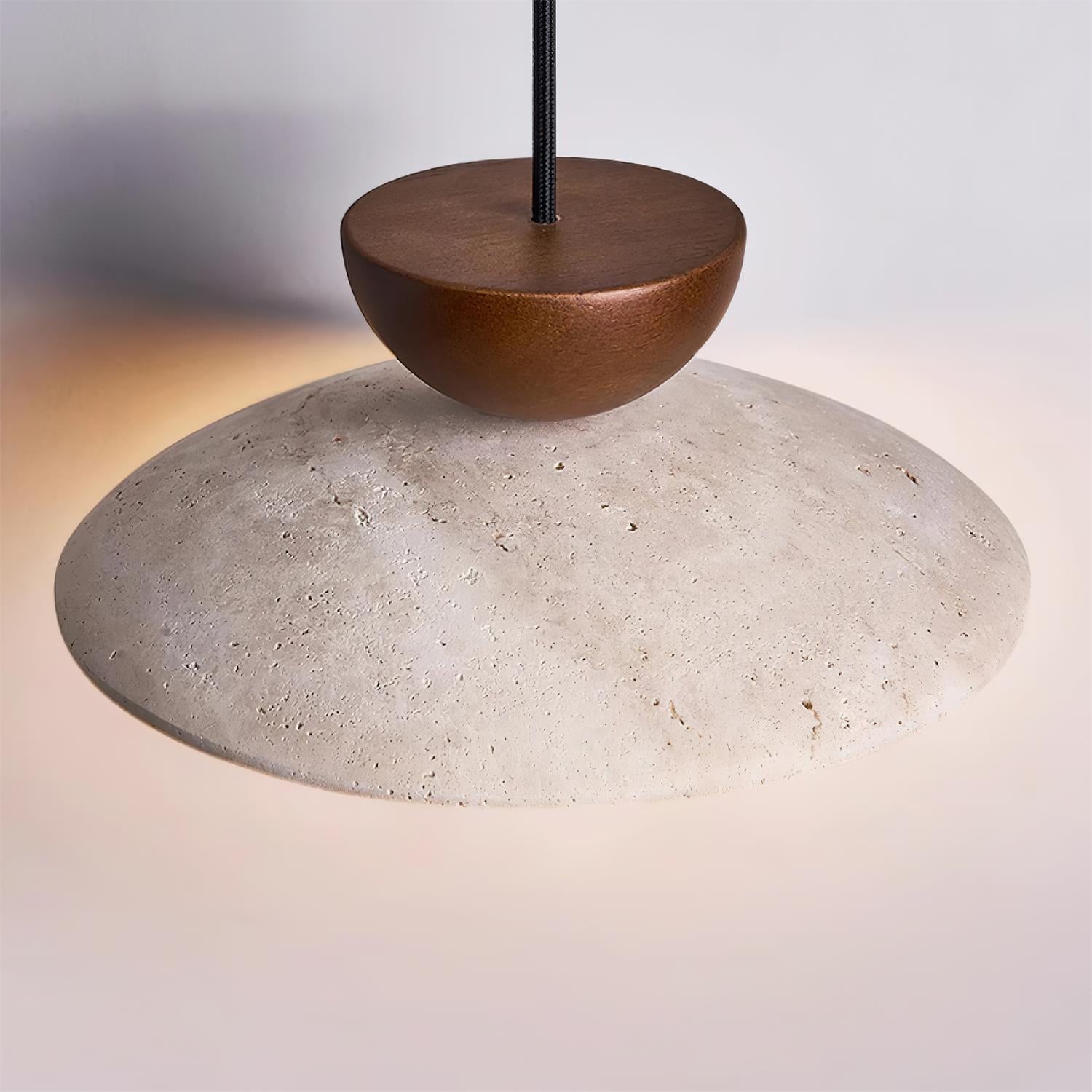 Nymera Travertine Pendant Light With Wood Accents For Dining Rooms And Entryways