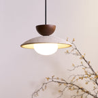 Nymera Travertine Pendant Light With Wood Accents For Dining Rooms And Entryways