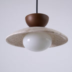 Nymera Travertine Pendant Light With Wood Accents For Dining Rooms And Entryways