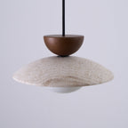 Nymera Travertine Pendant Light With Wood Accents For Dining Rooms And Entryways