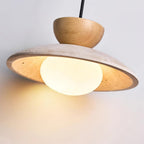 Nymera Travertine Pendant Light With Wood Accents For Dining Rooms And Entryways