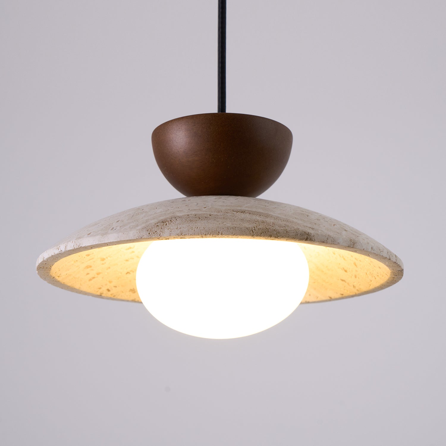 Nymera Travertine Pendant Light With Wood Accents For Dining Rooms And Entryways