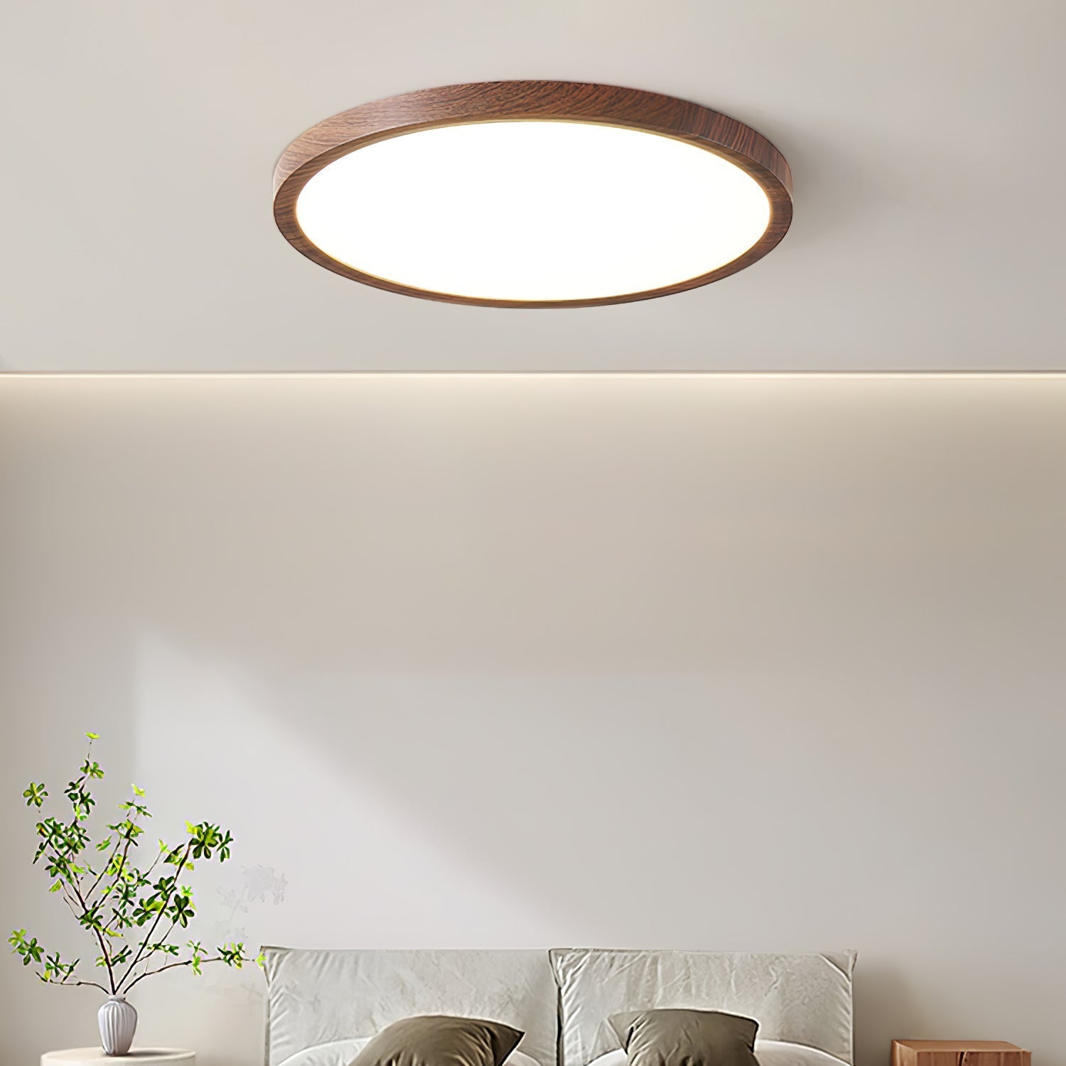 Aureli Round Ceiling Light Ultrathin With Walnut Finish And Acrylic Diffuser