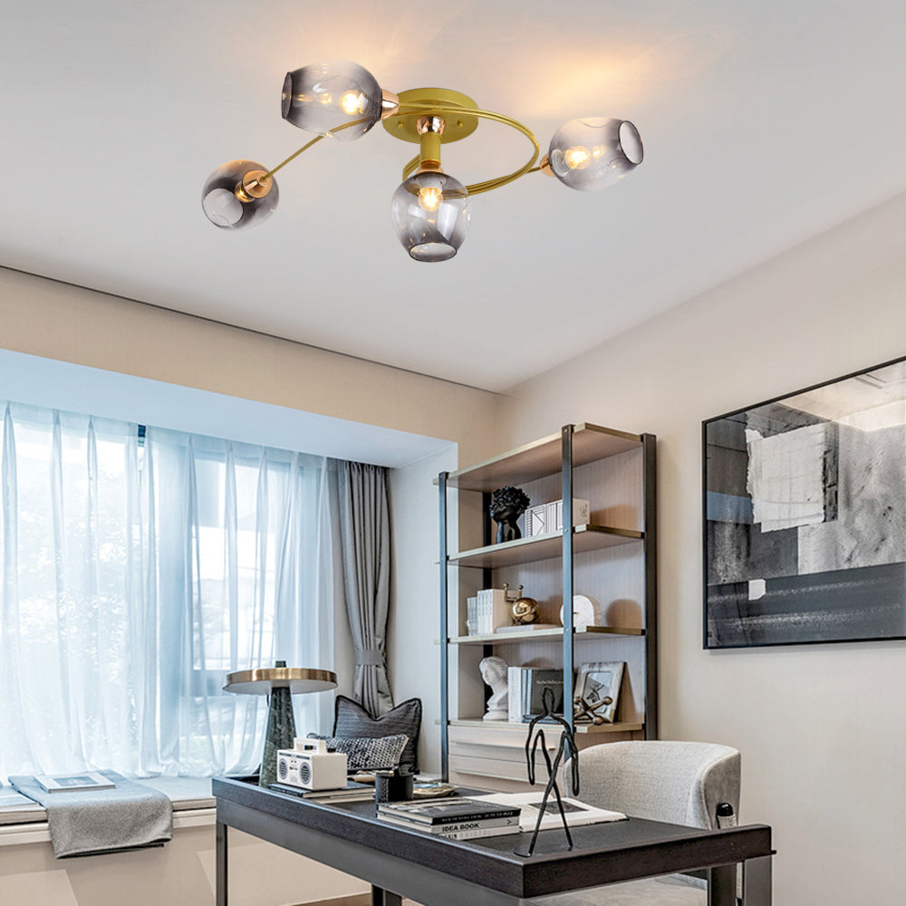 Aurelia Glass Flush Mount Ceiling Light in Black and Gold for Dining Room