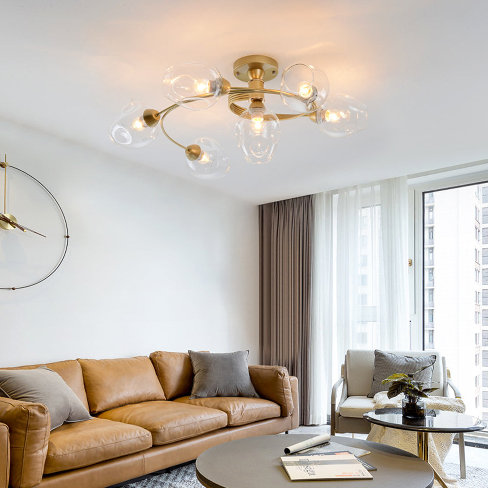 Aurelia Glass Flush Mount Ceiling Light in Black and Gold for Dining Room